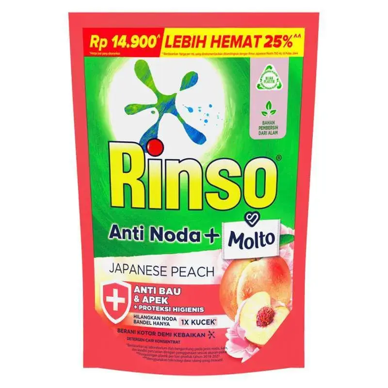 RINSO DETERGENT CAIR + MOLTO JAPANESE PEACH PCH 510mL