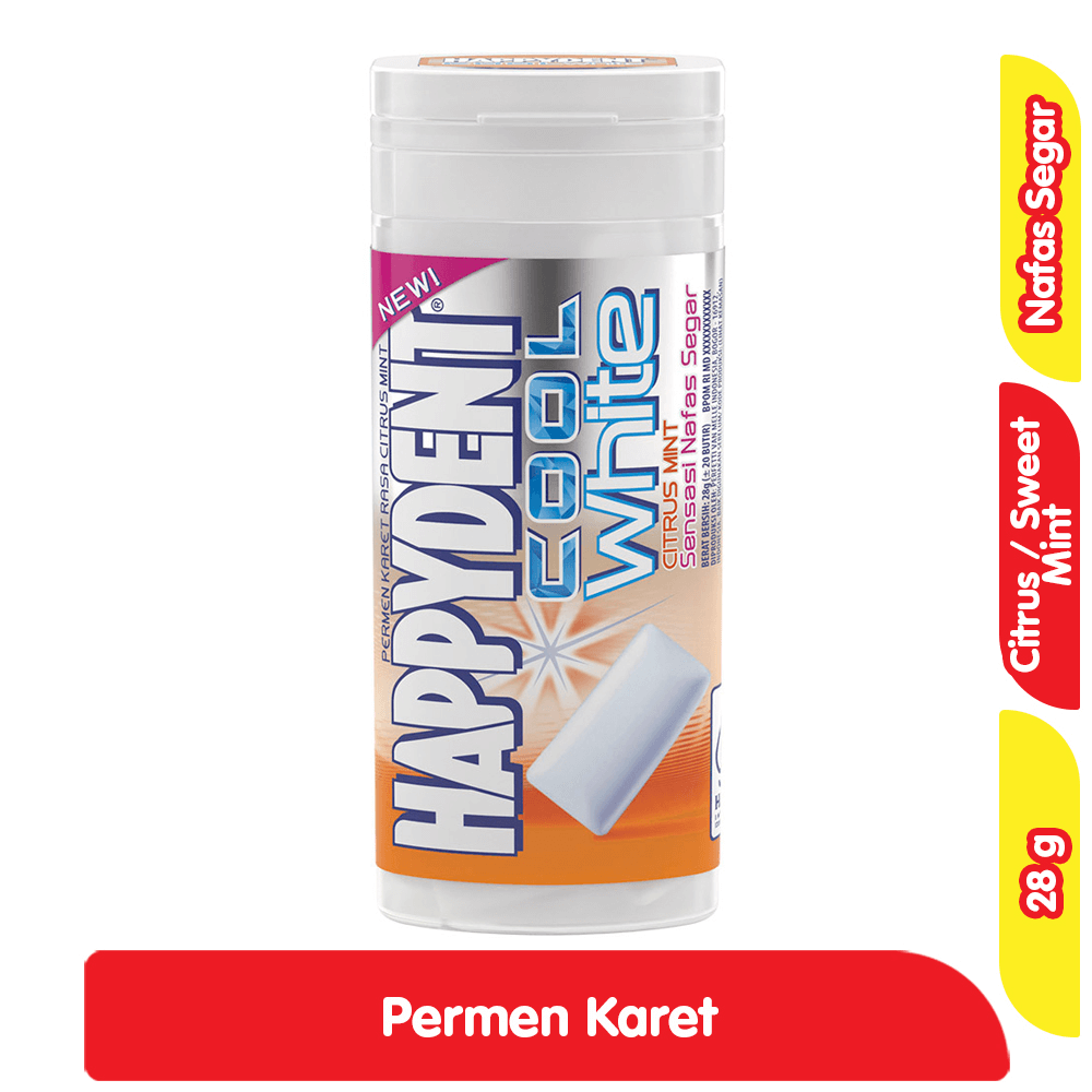 HAPPYDENT COOL WHITE PERMEN KARET RASA CITRUS MINT/SWEET MINT 28 G