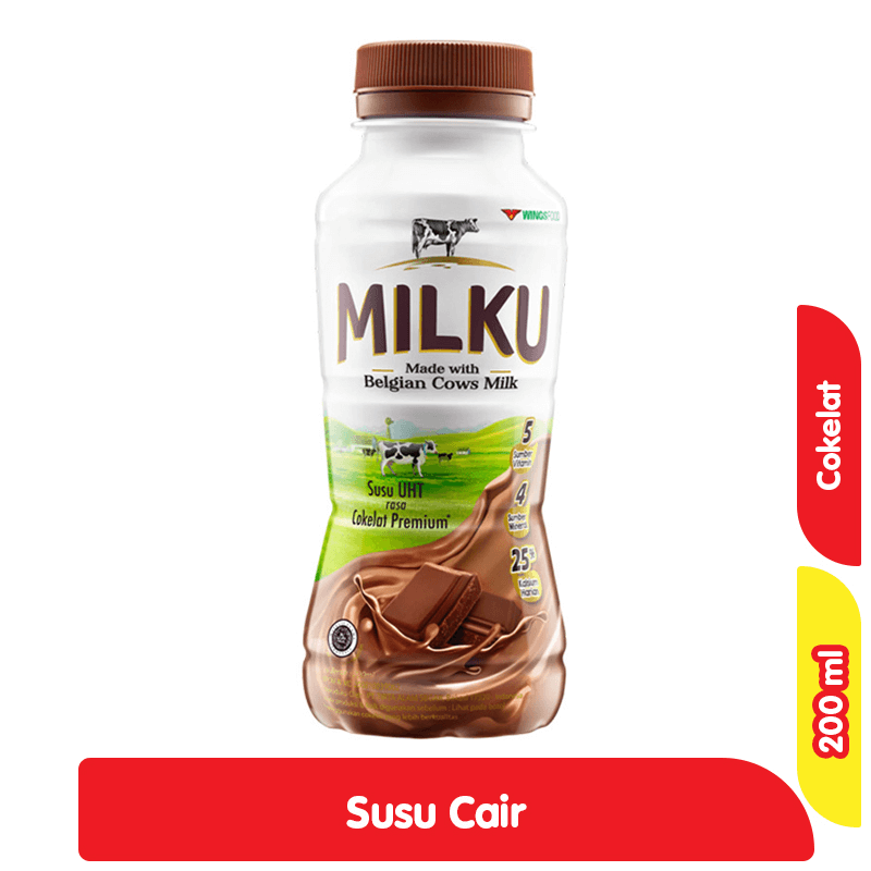 Milku Susu UHT Cair Cokelat Premium Botol 200 ml