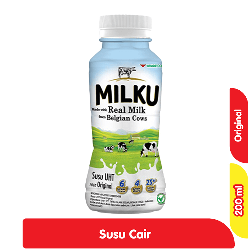 Milku Susu UHT Cair Original Botol 200 ml