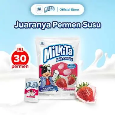 milkita milk candy strawberry 105 gr (30 pcsx 3.5 gr)