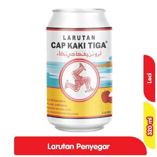 [5540] Cap Kaki Tiga Larutan Penyegar Leci Kaleng 320 ml