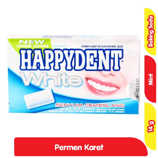 [5978] HAPPYDENT WHITE MINT PERMEN KARET BLISTER 14 G