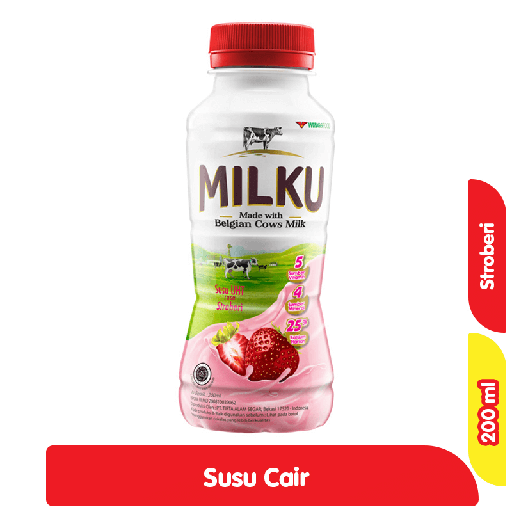 [6257] MILKU SUSU UHT CAIR STROBERI BOTOL 200 ML